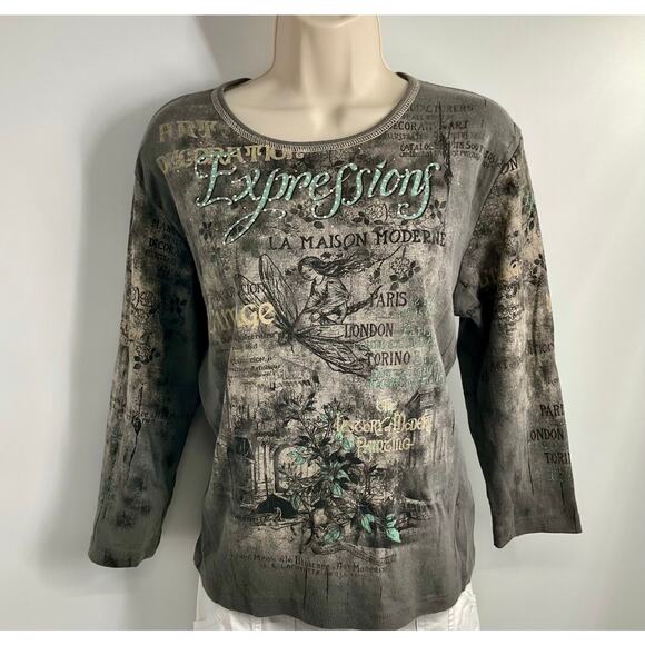 CACTUS Vintage 90s Y2K Top Whymsigoth Fairy Paris La Maison Art XL Made in USA - Picture 4 of 9